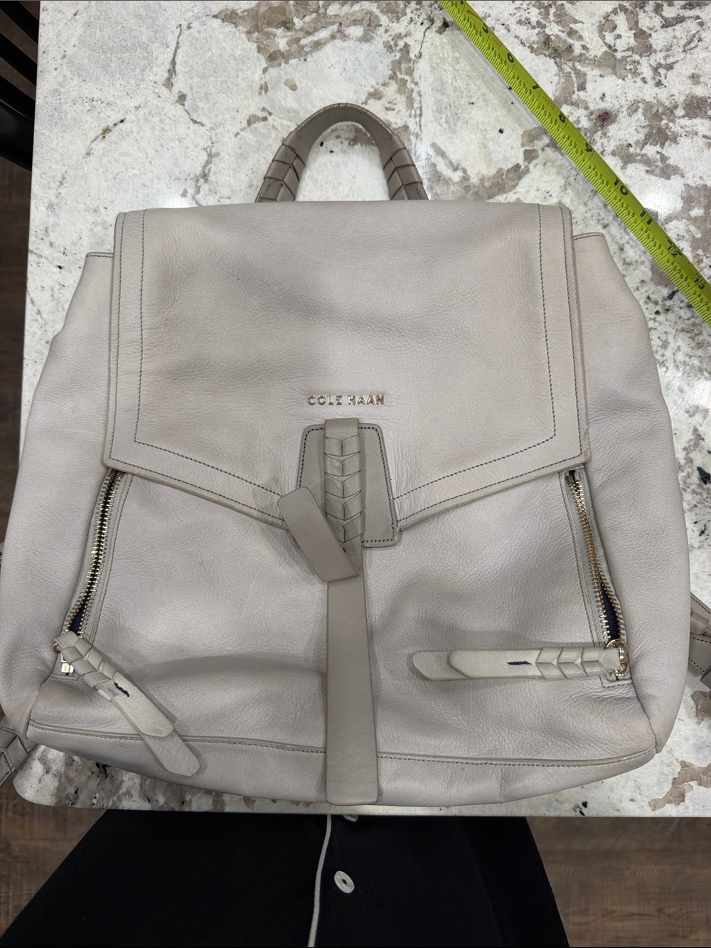 Cole Haan Light greyLeather Backpack with Braided Accents